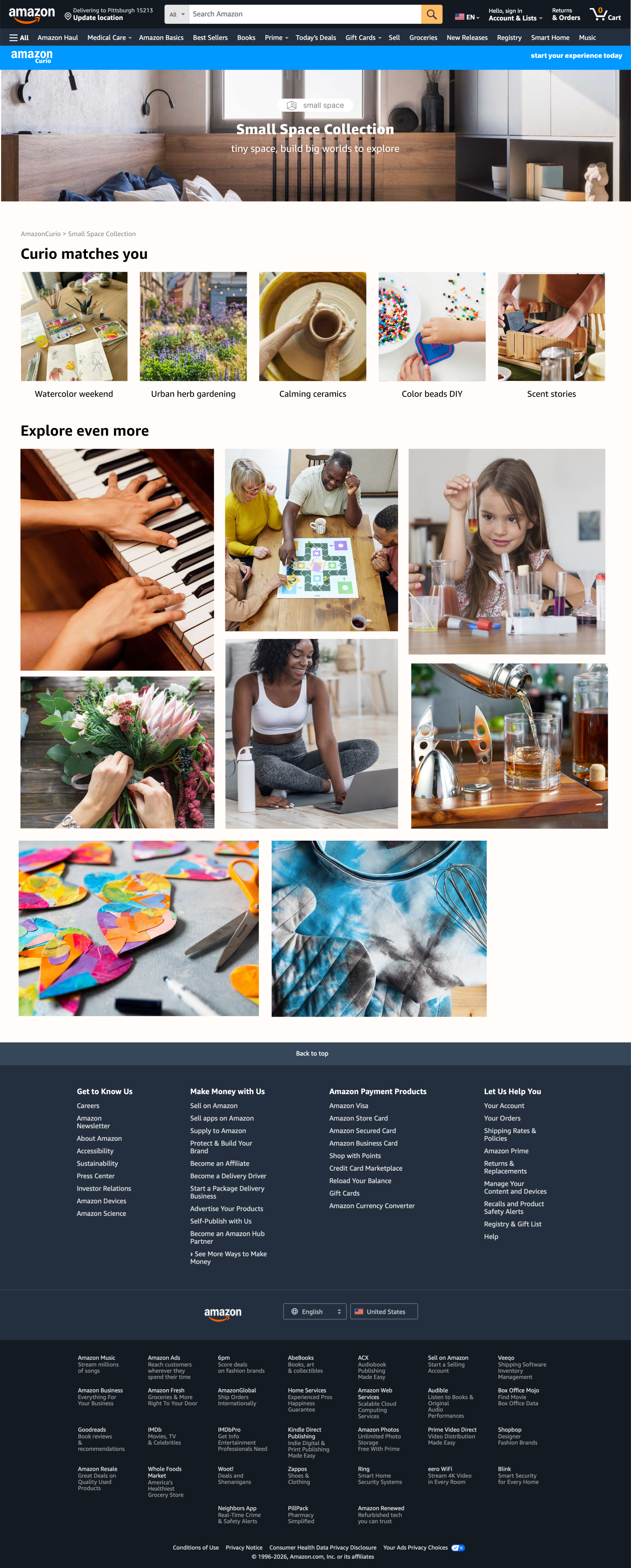 Amazon Curio desktop collection page