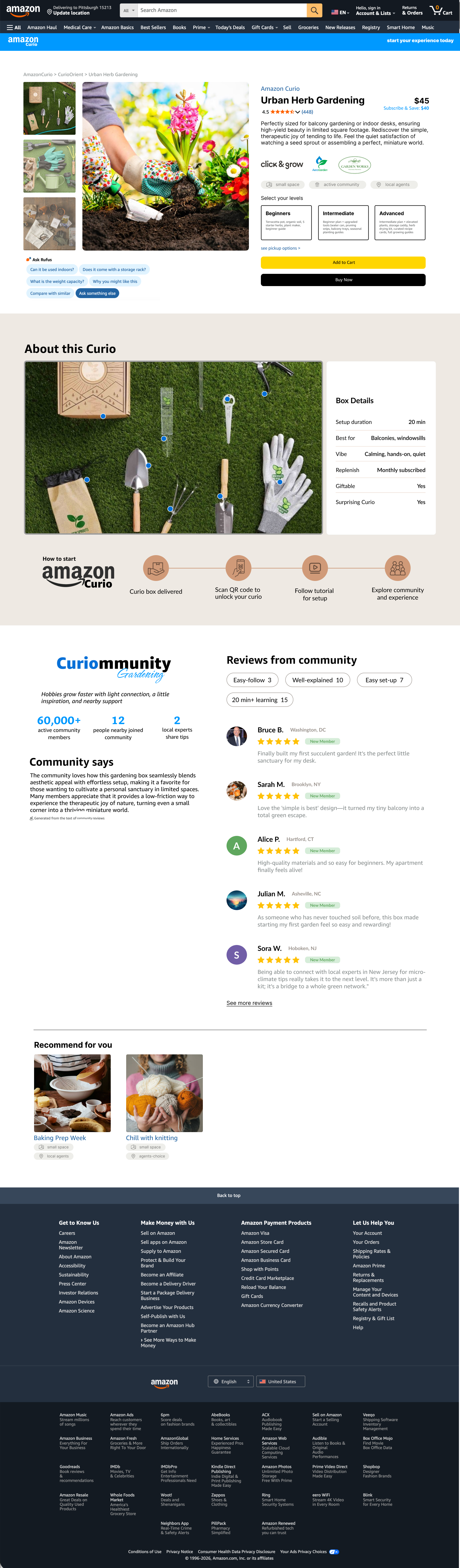 Amazon Curio desktop product detail page