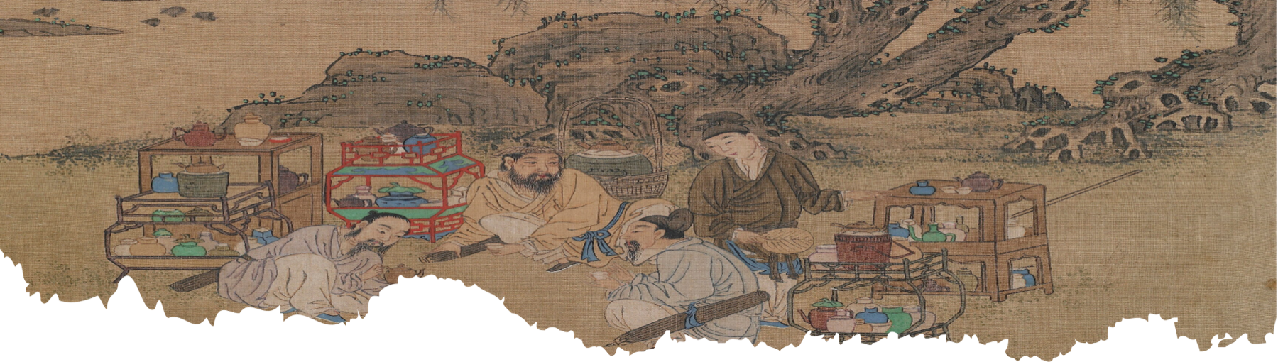 Traditional illustration showing herbal ingredients being prepared and exchanged