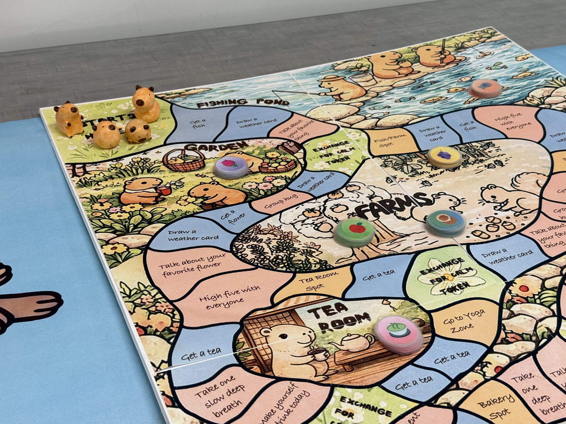 Final board close-up showing clear instructions and exchange-for-Calm-Token spaces