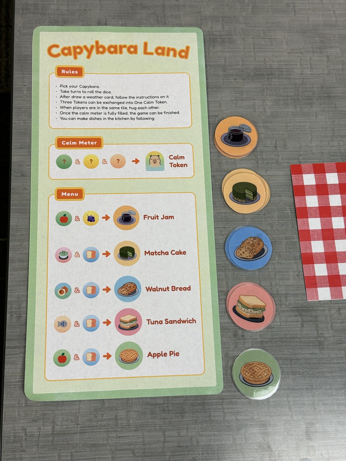 Final rules panel explaining the Calm Meter and ingredient-to-meal recipes