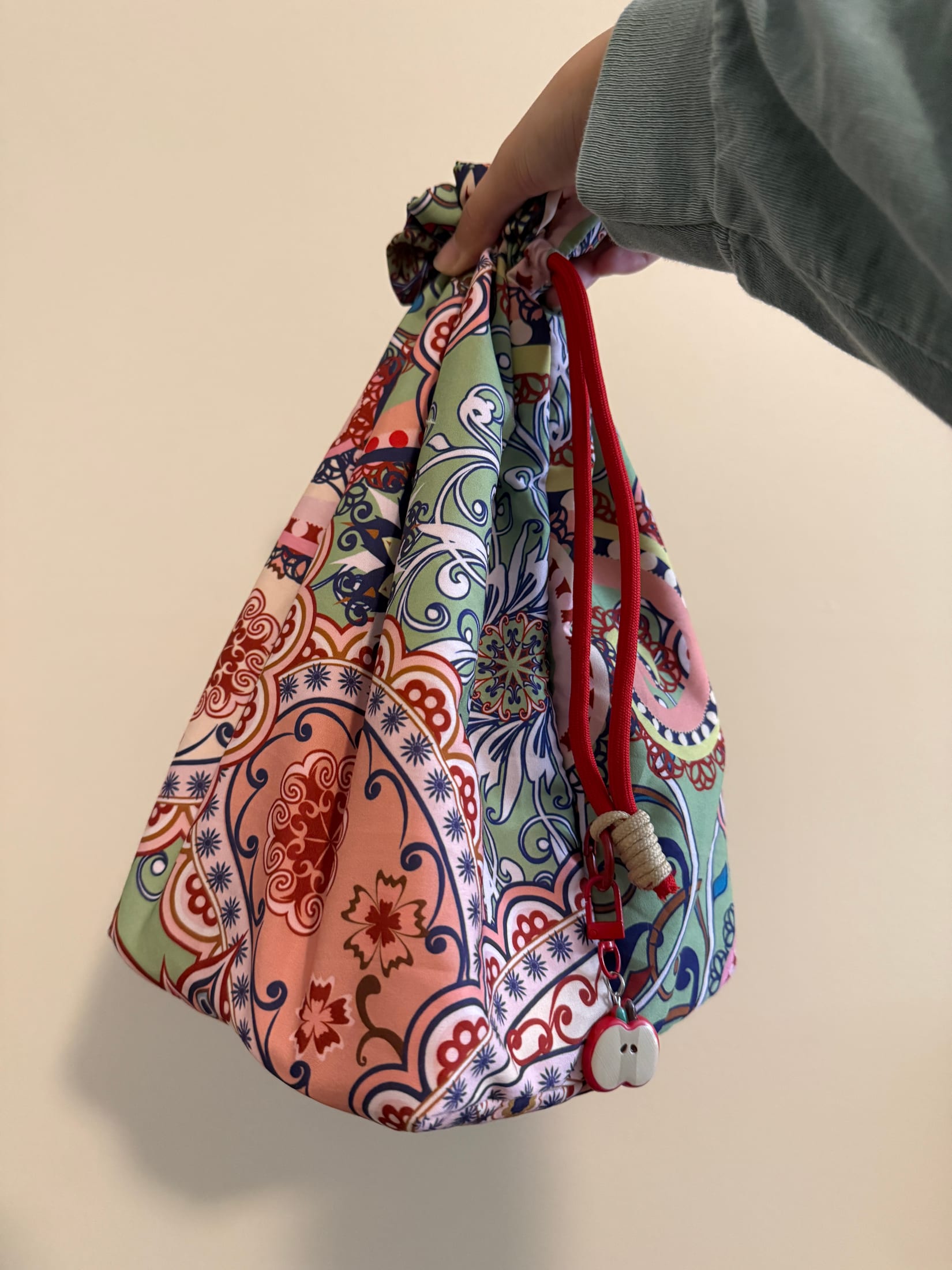 Colorful drawstring bag made to carry dance shoes