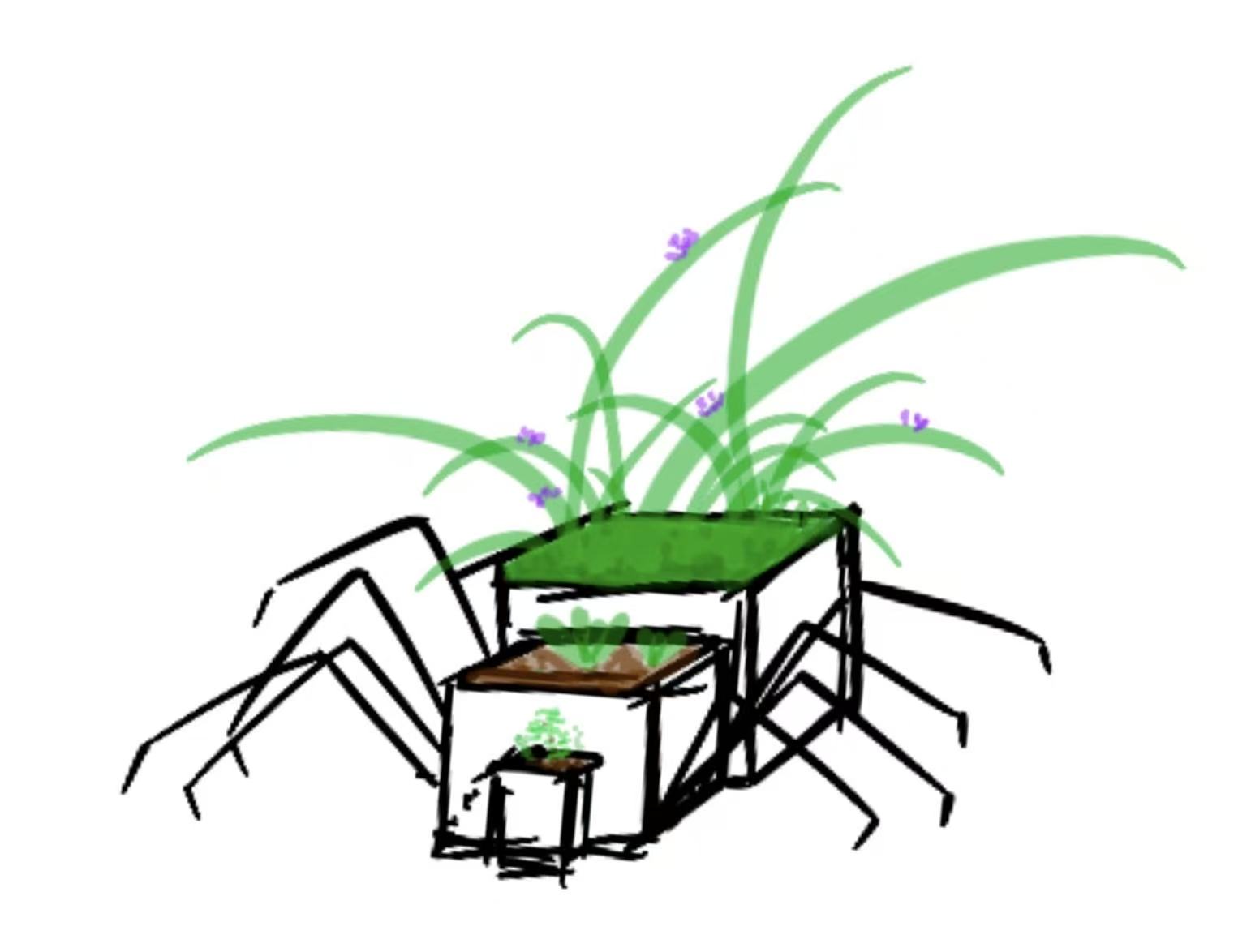 Initial hand-drawn concept for the spider-shaped planter