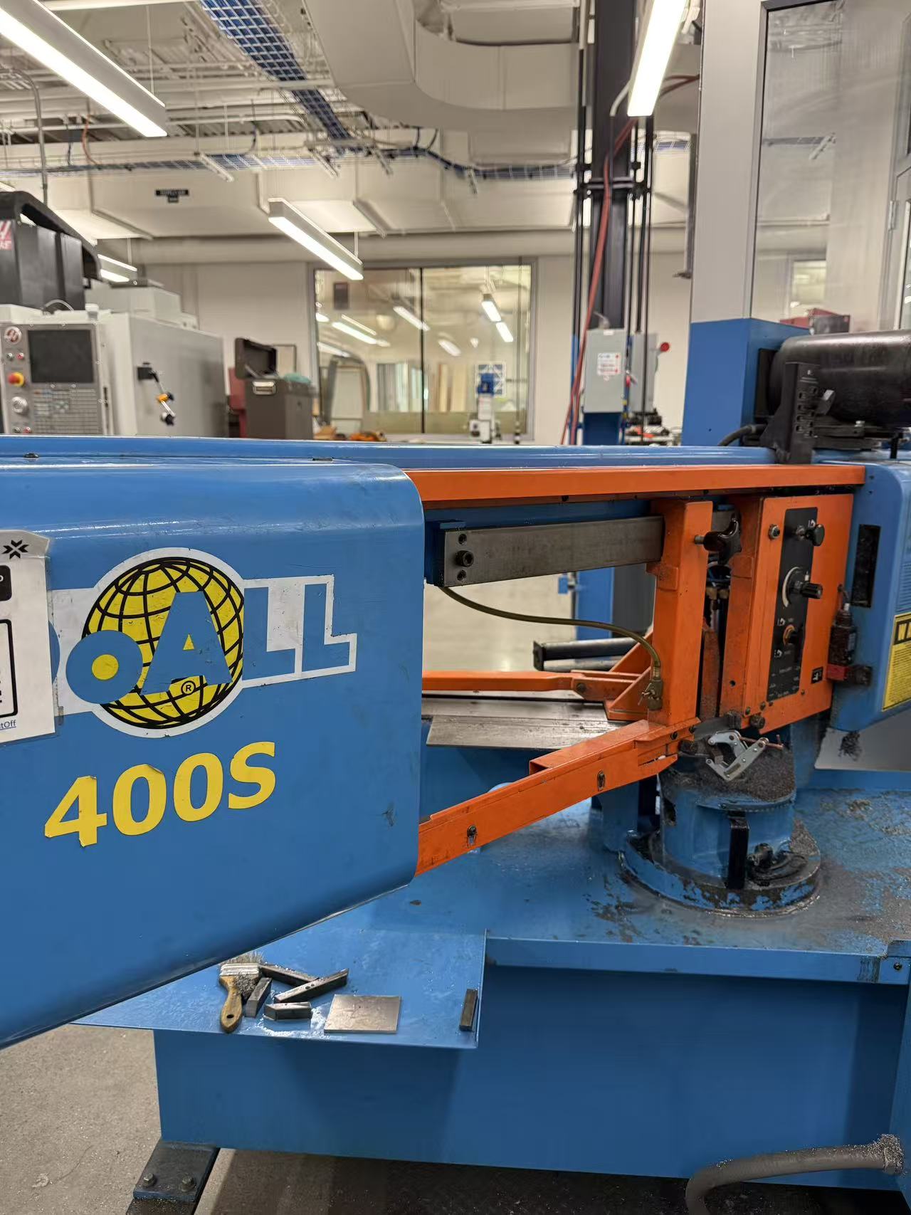 Cutting steel stock in the workshop